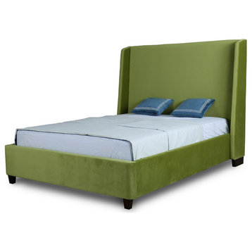 Manhattan Comfort Parlay Upholstered Bed Frame, Pine Green, Queen