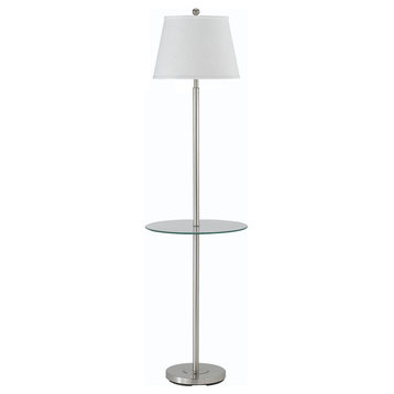 60" Nickel Tray Table Floor Lamp With White Transparent Glass Square Shade