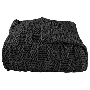 Chess Knit Throw, 50"x60", Black, 1 Piece