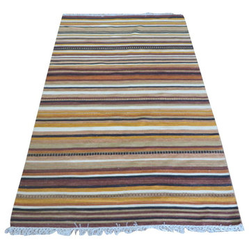 5x8 Stripe Geometric Dhurry Kilim Flat Weave Hand Woven Reversible Rug