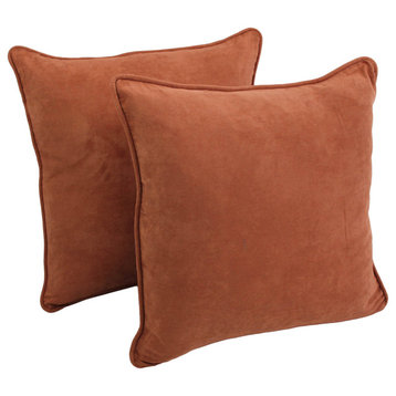 25" Double-Corded Solid Microsuede Square Floor Pillows, Set of 2, Spice