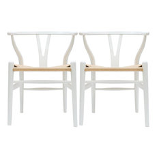 Modern Dining Chairs Wood Armchairs, Set of 2, White