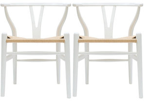 Modern Dining Chairs Wood Armchairs, Set of 2, White