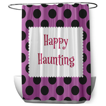 70"Wx73"L Halloween Happy Haunting Dots Shower Curtain, Orchid