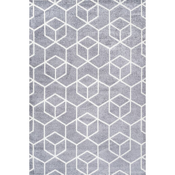 Tumbling Blocks Modern Geometric Gray/White 8'x10' Area Rug