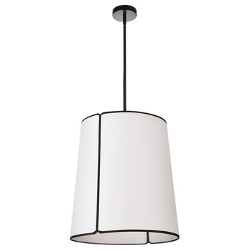 Notched Drum 3-Light Pendant in White with Black Trim