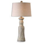 Uttermost - Cloverly Table Lamp, Set of 2 - Textured ceramic base finished in a burnished gray accented with an antiqued ivory wash. The tapered round hardback shade is an oatmeal linen fabric with natural slubbing.