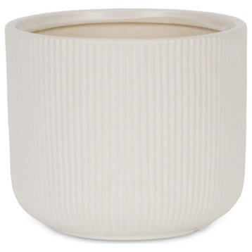 Large White Ceramic Pot with Ridged Pattern