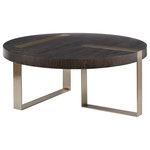 Uttermost - Uttermost Converge Round Coffee Table - Sleek And Modern, This Coffee Table Showcases Linear Steel Accents Plated In A Brushed Pewter Accented By A Dry Ebony Finished Oak Veneer Top With Wire Brushed Details That Enhance The Natural Wood Grain.
