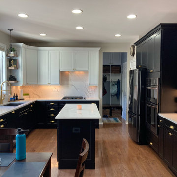 Transitional Kitchen Remodel Done in Glacier White and Onyx Cabinets