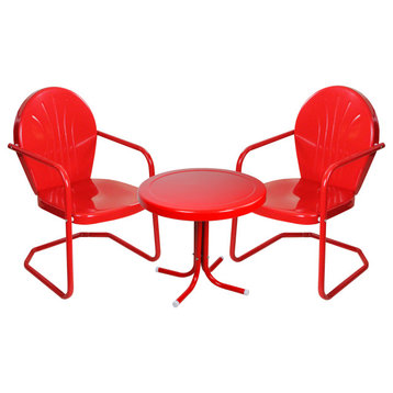 3-Piece Retro Metal Tulip Chairs and Side Table Outdoor Set  Red