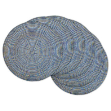 DII Variegated Blue Round Polypropylene Woven Placemat, Set of 6
