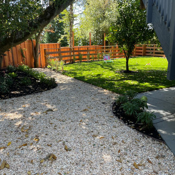 Crushed rock path. New paint color for the deck.