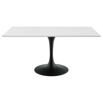 Modway Lippa 60" Rectangle Lacquered MDF Dining Table in Black/White