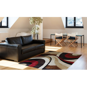 Modern Curves Brown Area Rug 8x11 Contemporary Waves Carpet, 7'10"x10'6"