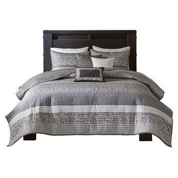 Rhapsody 6 Piece Reversible Coverlet Set Gray, Taupe, Full, Queen