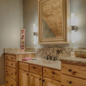 Lowered vanity for kids bathroom Golden Eagle log Homes Lakehouse 4166AL