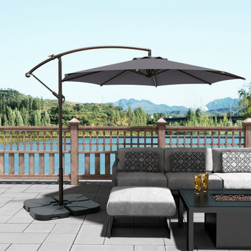 WestinTrends 10' Outdoor Patio Cantilever Hanging Umbrella Shade Cover w/ Base, Gray