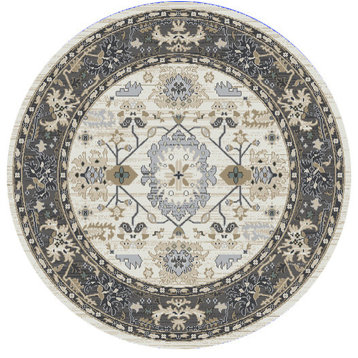 Yazd 8531-190 Area Rug, Ivory And Gray, 5'3" Round