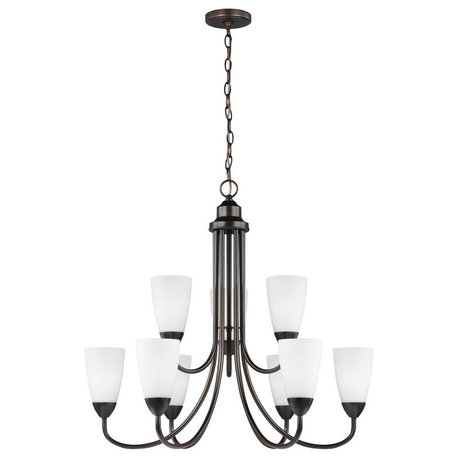 9.5W Nine Light 2-Tier Chandelier-Bronze Finish-Incandescent Lamping Type