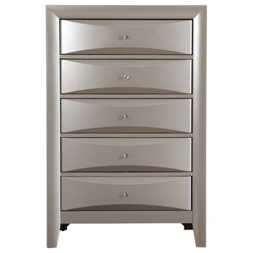 Marilla Silver 5 Drawer Chest of Drawers, 32"x17"x48"