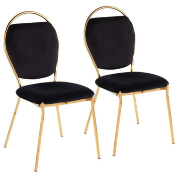 Lumisource Keyhole Contemporary/Glam Dining Chair, Gold Metal and Black Velvet