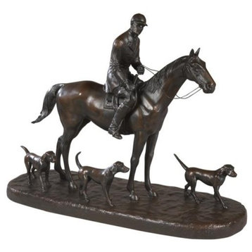 Sculpture Statue Huntsman and 3 Foxhounds Equestrian OK Casting USA