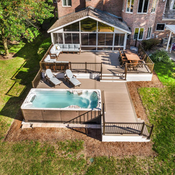 AZEK Reserve Collection Driftwood Decking & Express Universal Rail Bronze