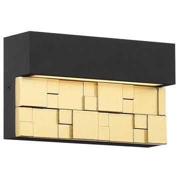 Grid, Marine Grade LED Outdoor Sconce, Bronze With Gold Finish