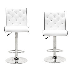 Furniture Import & Export Inc. - Modern Swivel Bar Stool With Crystals and "Tufted" Look, Set of 2, White - Bar Stools and Counter Stools