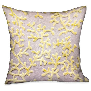 Plutus Lemon Reef Yellow, Cream Floral Luxury Throw Pillow, 20"x20"