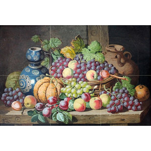 A CRYSTAL FRUIT STAND WITH PEACHES Accent Tile Mural Kitchen Wall Backsplash 8x6 