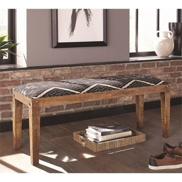 Coaster Contemporary Wood Bench with Upholstered Seat in Natural