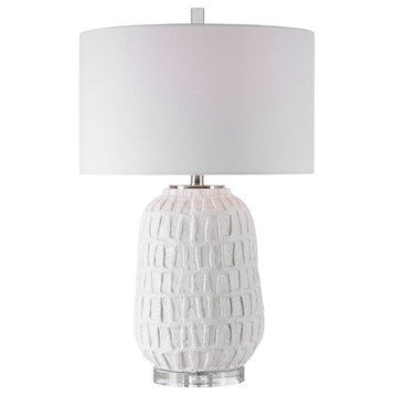 Abstract Textured White Ceramic Table Lamp Organic Grid Old World