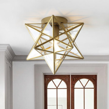 Stella Moravian Star Metal/Glass LED Flush Mount, Gold, Flush Mount