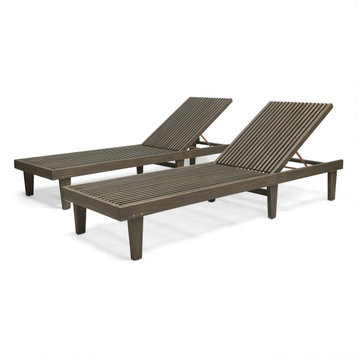 Addisyn Outdoor Wooden Chaise Lounge, Set of 2, Gray Finish