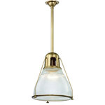 Hudson Valley Lighting - Haverhill 1 Light Pendant, Aged Brass Finish, Ribbed Glass - Embossed with sleek vertical ribbing, Haverhill's clear glass refracts brilliant light across its prismatic shade. The collection's vintage marine details bring the lively spirit of the open sea to inland and coastal estates alike. Slender spider arms secure Haverhill's metal-rimmed diffuser plate, while details such as the knurled thumbscrews display our commitment to authenticity.