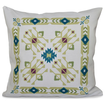 Jodhpur Border 4, Geometric Print Pillow, Green, 16"x16"