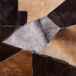 Modern Cowhide Patchwork Area Rug, Handmade, Hair-on-Hide, 5'10"x3'7" - Area Rugs