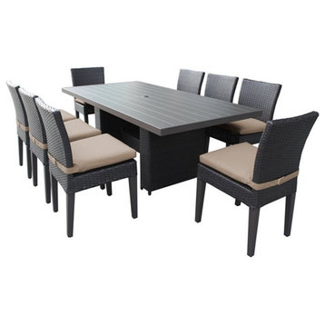 Barbados Rectangular Outdoor Patio Dining Table with 8 Armless Chairs in Wheat