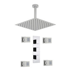 Hudson Reed - Kubix Thermostatic Shower System, 12 Square Ceiling Head & Jet Sprays - Showerheads And Body Sprays