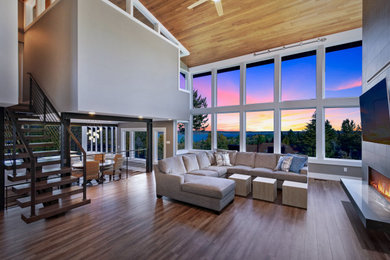 Photo of a modern family room in Seattle.