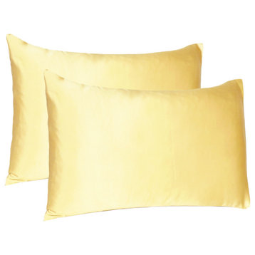 Gold Dreamy Set Of 2 Silky Satin Queen Pillowcases