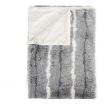 Black Gray And White Woven Acrylic Striped Plush Throw
