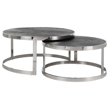 Round Silver Nesting Coffee Tables (2) | OROA Blackbone