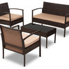 Mara Beige Fabric and Dark Brown Rattan 4-Piece Outdoor Patio Lounge Set