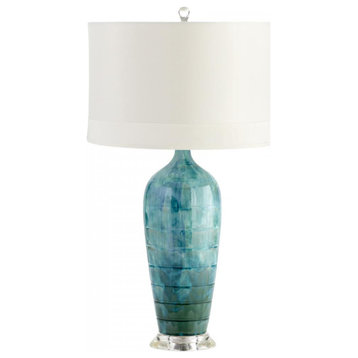 Elysia Table Lamp, 1-Light, Blue Glaze, Ceramic with White Silk Shade, 28.5"H