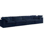 Meridian Furniture - Cozy Velvet Upholstered Comfort 4-Piece Modular Sofa, Navy - Bring home this Cozy sofa for a fresh new look. Embrace casual elegance with this Cozy velvet cloud-like comfort modular fiber-filled seating option. Handsome from all angles, this piece features soft navy velvet upholstery to make it an easy fit in any room. This modular piece can be combined with other items in the Cozy collection to create a seating group of your dreams. The cushions on this piece are exceptionally comfortableand filled with fiber for luxury that you deserve as you rest and relax.