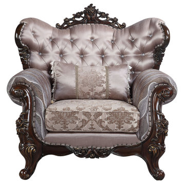 ACME Benbek Chair with Pillow in Taupe and Antique Oak