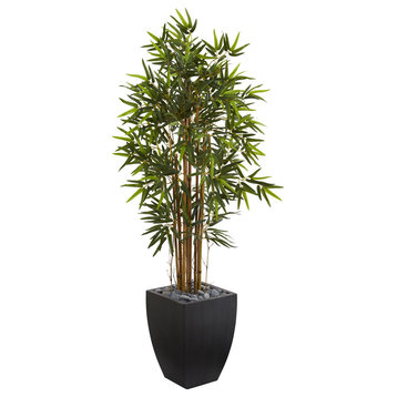 5' Bamboo Artificial Tree, Black Wash Planter